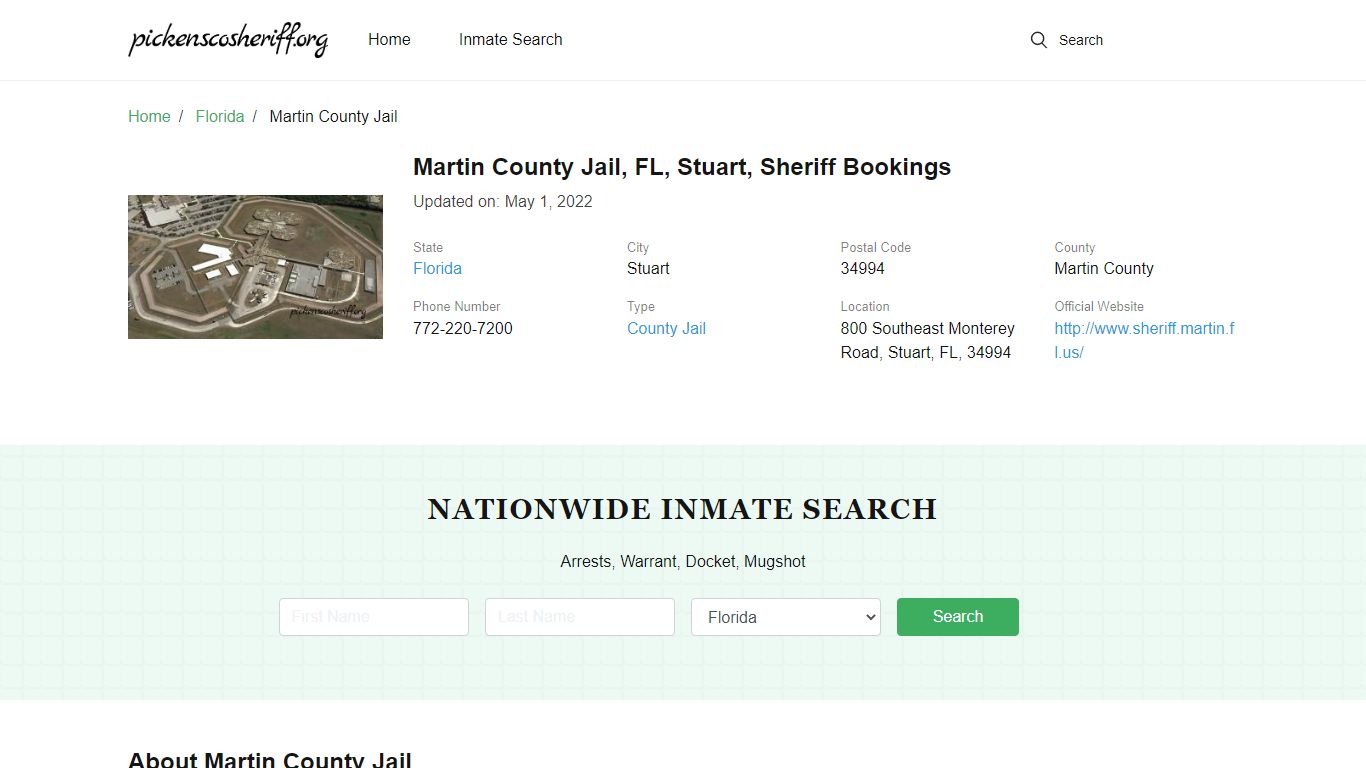 Martin County Jail, FL, Stuart, Sheriff Bookings